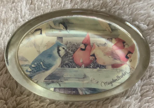 Preowned "Marjolein Bastin" Blue Skies paperweight blue jay cardinals birds..