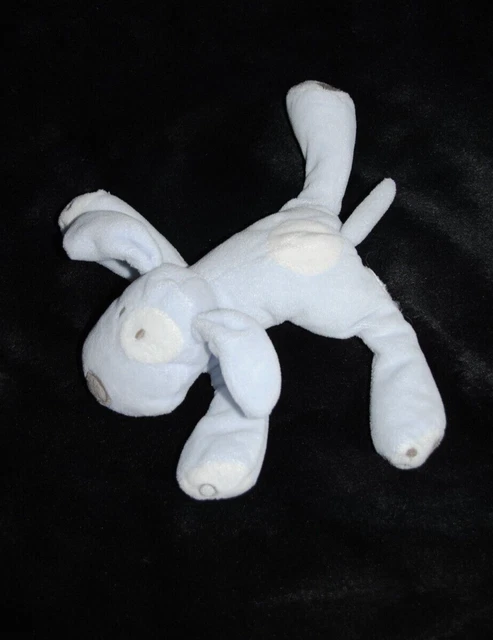 Peluche doudou chien bleu OBAIBI OKAIDI nez gris cocard blanc 19 cm couché TTBE