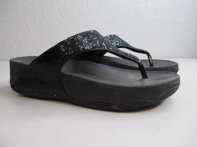 FitFlop Black Sequin Womens Electra Classic Flip Flop Sandals Size 5