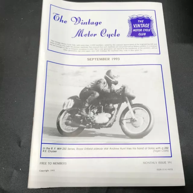 The Official Journal The Vintage Motorcycle Club Magazine September 1993 Post Tt