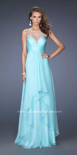 $500 LA FEMME Crystal Neckline Tiered Prom GOWN  LIGHTMINT PAGEANT WEDDING 6