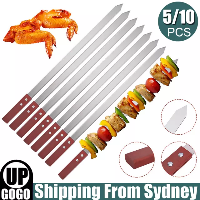 5/10X Kebab Skewers Stainless Steel BBQ Skewer Pork Beef Flat Needle Barbecue AU