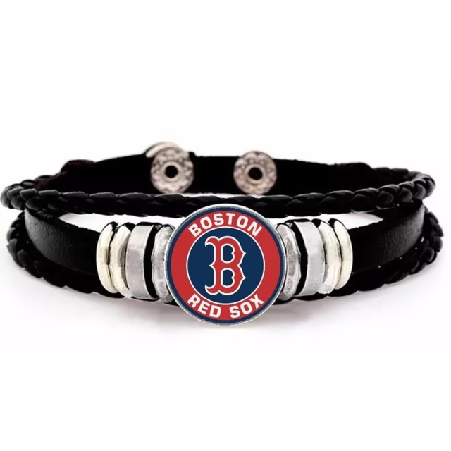 Boston Red Sox Mens Womens Kids Black Leather Bracelet w Gift Pkg D14