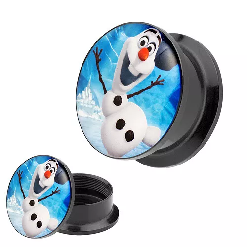 Flesh Tunnel Picture Ohr Plug Piercing mit Bild Motiv Comic Schneemann Olaf