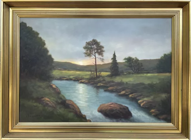 Göte Svensson 1926 Naturlandschaft en El Abendsonne Fluß Árboles Suecia