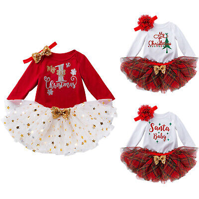 Newborn Baby Girls 1st Christmas Costume Romper Tutu Skirt Outfits Xmas Dress Up