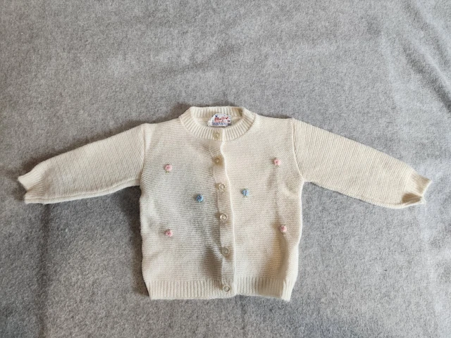 Blue Bird baby girl sweater White Vintage  Orlon Acrylic Knit Infant Cardigan