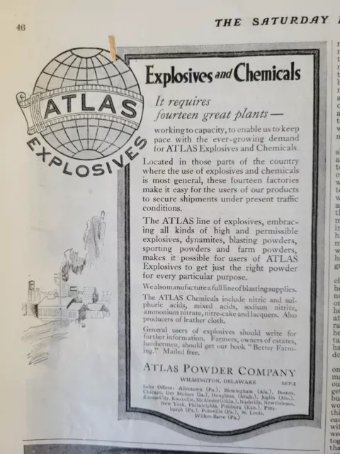 1918 Atlas Powder Company explosives and chemicals vintage original ad
