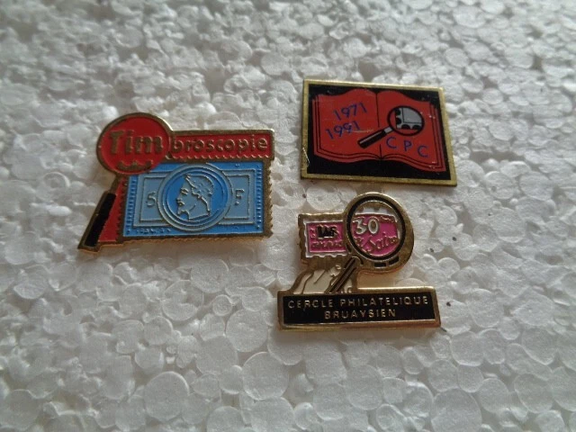 Job lot of 3 Stamp collecting related metal lapel pins