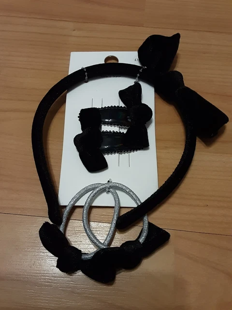 Pacchetto Di Ragazze Next Accessori Capelli In Velluto Nero Nuovo Con Etichette Fascia Ecc 2