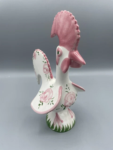 Vintage 8” Portugal Lucky Rooster Chicken Ceramic Hand Painted Folk Art Signed