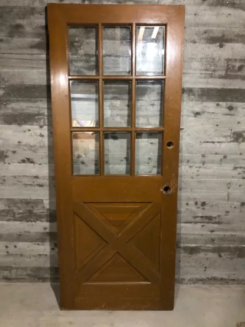 Antique Farmhouse Exterior Wood Entry Stained Door /w Cross Buck & 9 Glass 32x80 2