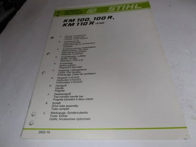 Used Stihl 0452 463 1323 Sweeper  KM 100, 100 R, KM 110 R (4180)spare parts list