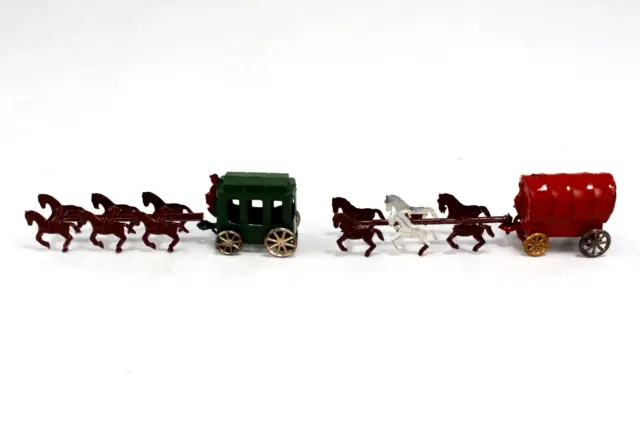 Vintage Miniature Covered Conestoga Old West Wagon and Horses Metal Japan Toy