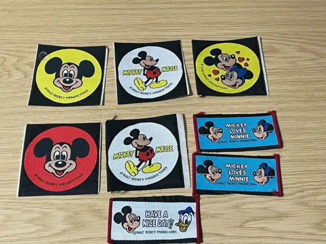 7 x Vintage Walt Disney Mickey Mouse Cloth Patches Loves Minnie + Nice Day ++