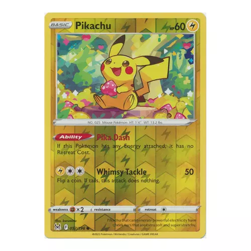 Pikachu 052/196 Reverse Holo seltene verlorene Herkunft Pokemon Karte TCG Pack frisch neuwertig