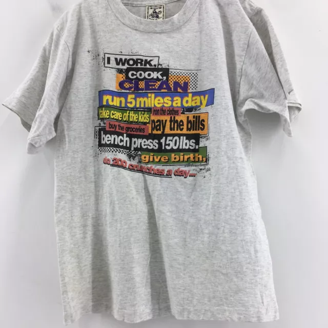 VTG 90s Work Clean Give Birth Womens Rights Rant Gray Cotton T Shirt Womens M