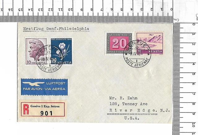 8.iv.46 Erstflug Genf Philadelhpia USA R-Zettel Geneve 1 Exp lettres 901 ; 61659