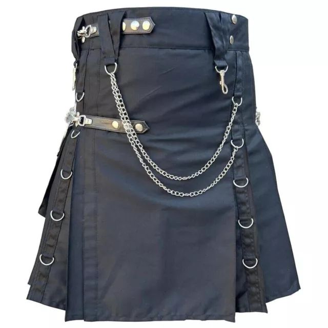 Mens Black Utility Kilt Scottish Modern Kilts For Men Gothic Fashion Kilt