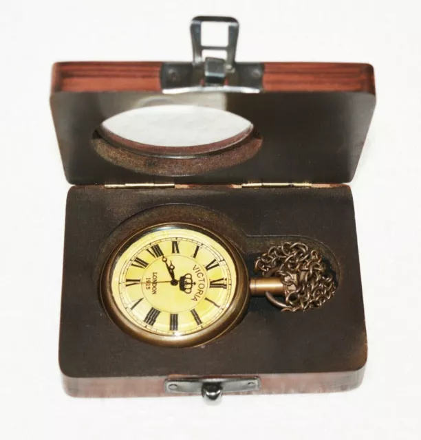 Montre de poche en laiton antique Maritime Victoria London 1915 avec boîte...