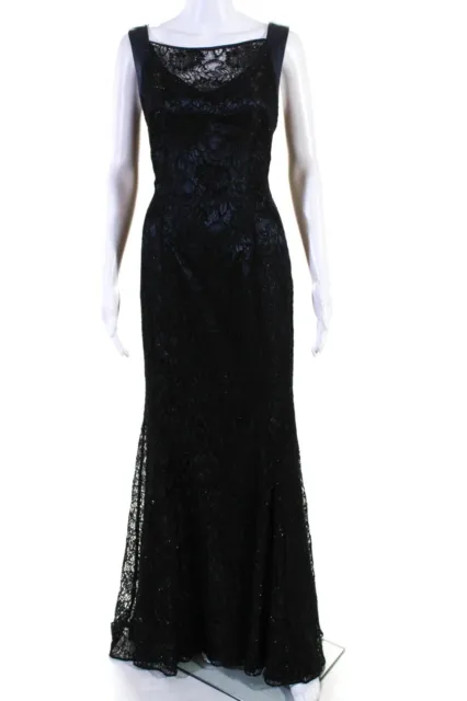 Theia Womens Scoop Neck Lace Metallic Sleeveless Evening Gown Multi Size 8