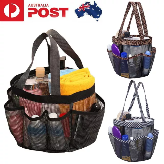 Large Mesh Shower Caddy Bag with 8 Pockets Portable Bathroom Tote Bag Gym Travel