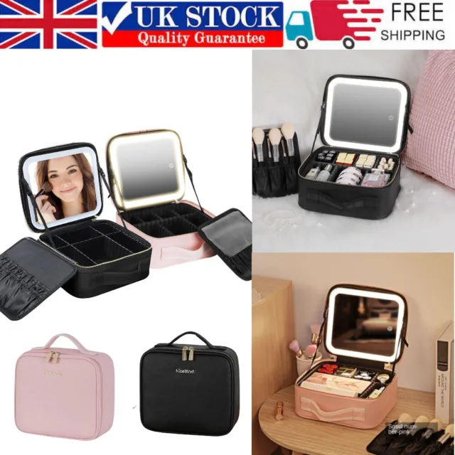 Makeup Bag with LED Mirror Vanity Case Beauty Box Portable Travel Cosmetic Bag