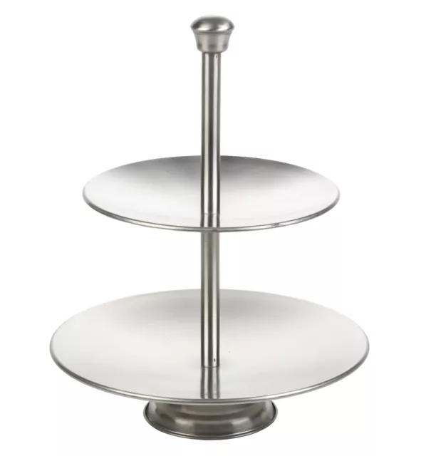 2 Layer Tier Stainless Steel Round Serving Display Cakes Platter Food Stand Rack 2