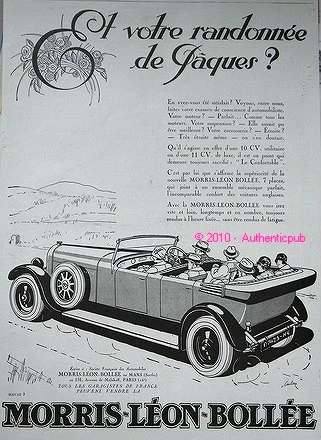 Publicite De 1926 Automobiles Morris Leon Bollee Art Deco French Original Car Ad