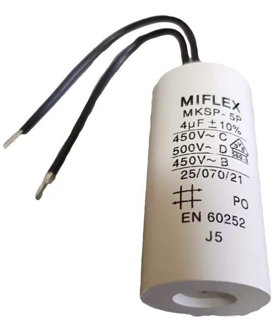 Condensateur moteur de démarrage / permanent 4µF 4uF 450V à fils travail MKSP-5P 2