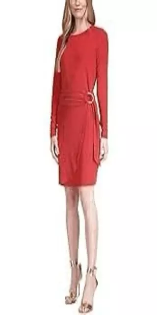 Michael Kors Women's Metallic Faux Wrap T-Shirt Dress Red