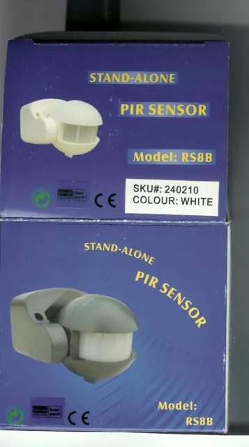 Two New White  Motion Sensors Models 230310.& 240210. & Water/Proof Ip44