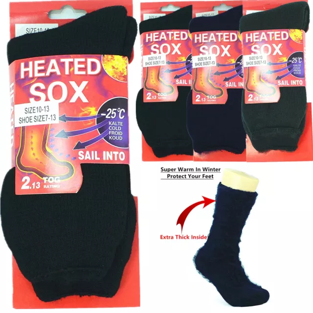 6 Pairs Mens Heated SOX Extra Thick Work Winter Heavy Duty Warm Thermal Socks