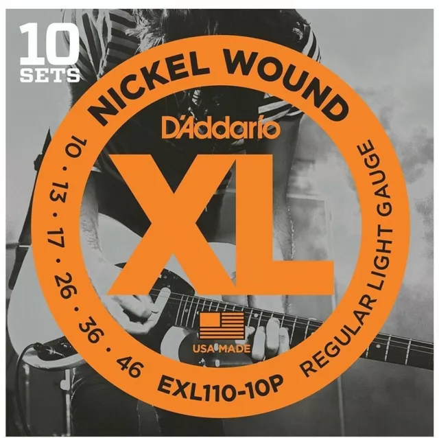 D'Addario EXL110-10P 10 Sets Nickel Wound Electric Guitar Strings, 10 - 46