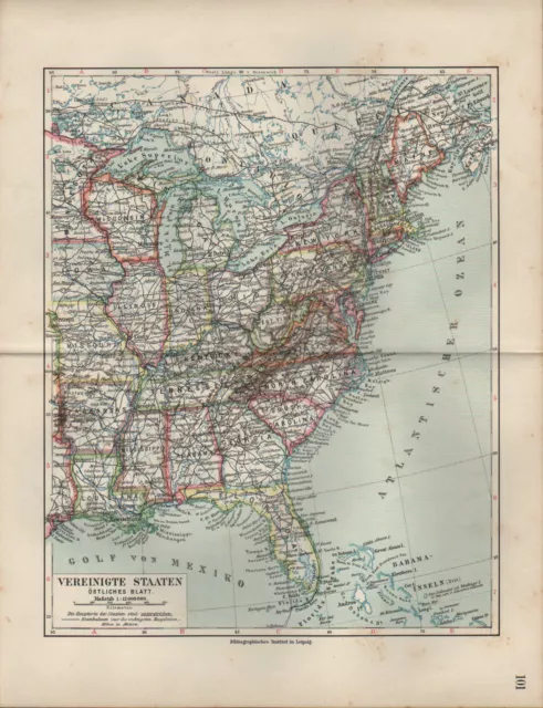 Landkarte map 1912: VEREINIGTE STAATEN ÖSTLICHES BLATT. Maßstab: 1 : 12.000 000