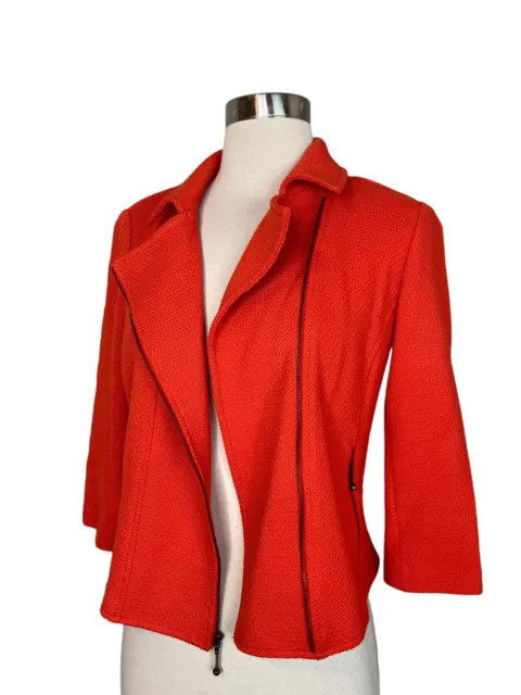 St. John Women’s Trellis Knit 3/4 Sleeve Moto Jacket Santana Knit Size 6 Orange