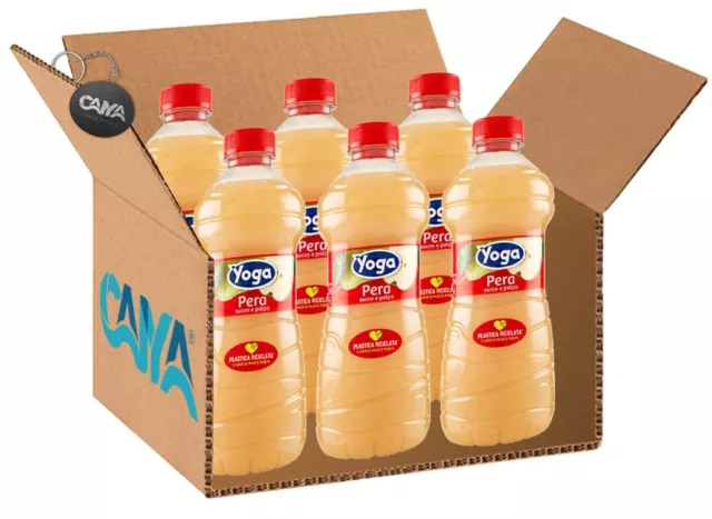 6X Yoga Pera Succo di Frutta e Polpa al Gusto di Pera Italiana 1L + Portachiavi