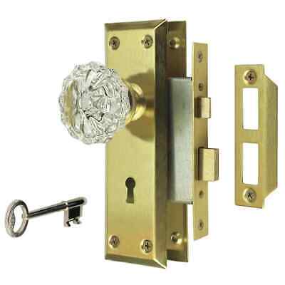 DEFIANT 2 in. Satin Brass Victorian Glass Knob Mortise Lock Set 70432 632635