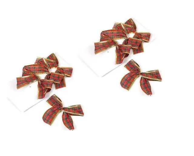 8 x cravate en tissu sur arcs de Noël rouge et or design tartan 12 cm