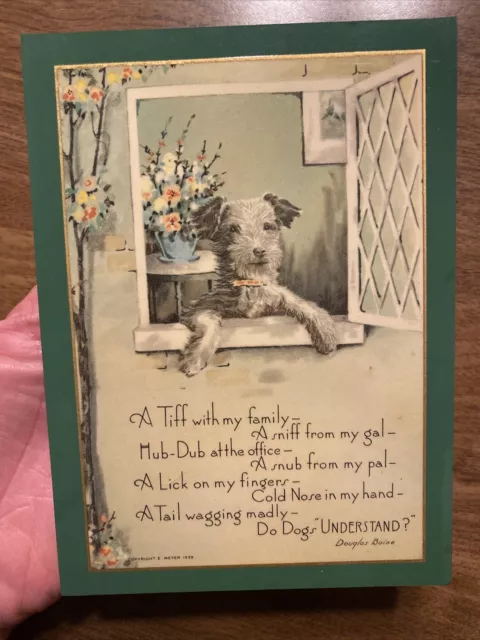 Vintage Douglas Baine Terrier Dog Poem Plaque Home Wall Decor Old 1939 B2