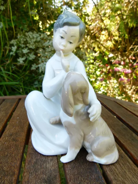 Vintage Lladro Figurine #4522 Retired Boy With Dog Glossy 8H