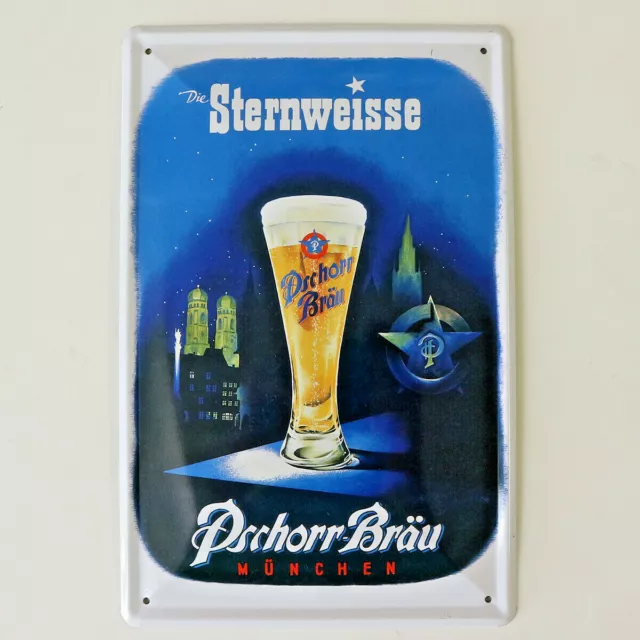 Targa Pubblicitaria in latta Birra Pschorr-Brau Sternweisse Germania cm 25x16,5