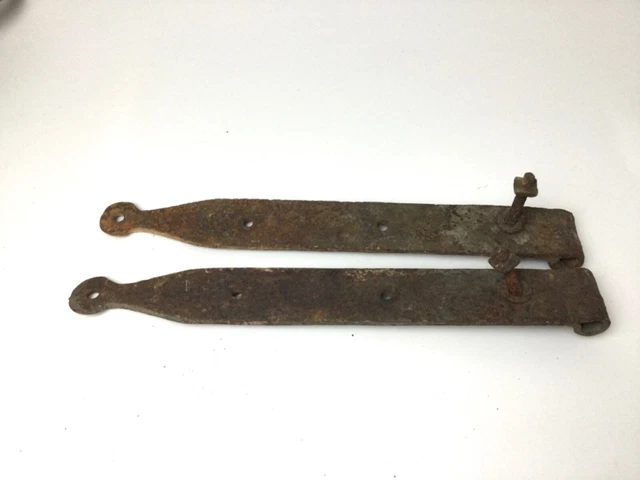 Antique Hand Forged Iron Barn Door Strap Hinges 16” Long Pair 2