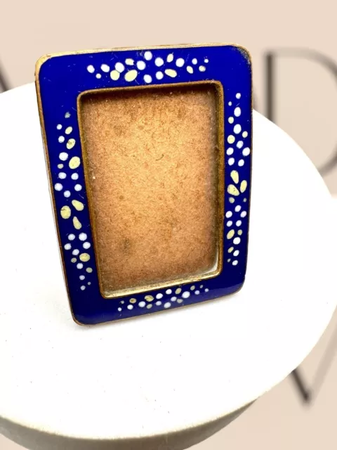 Antique Vintage Cobalt Blue Green White Flower Enamel  Miniature Picture Frame