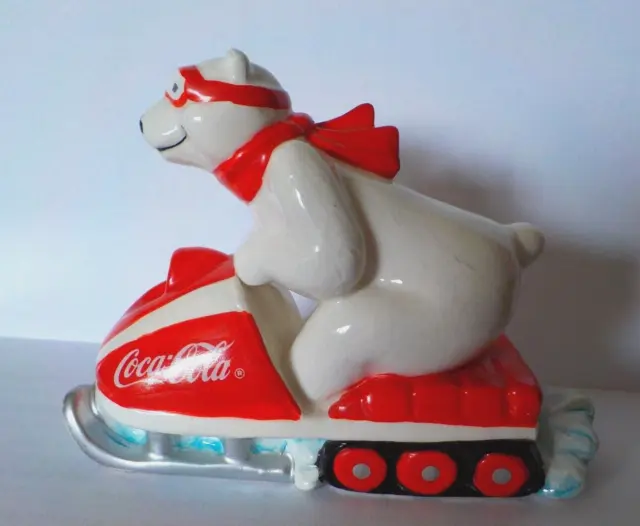 Coca Cola Polar Bear Always Snowmobiling  5" Ceramic Figurine 1995 #157929 VTG