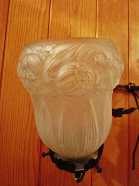 ancienne applique murale art nouveau en fer forgé noirci-2 tulipes florales 1900 3