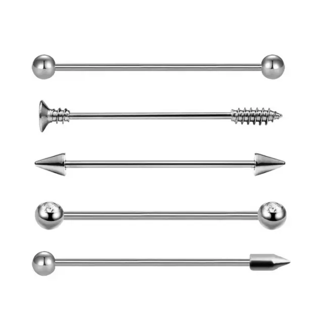 1-5pcs Stainless Steel Industrial Barbell Ear Cartilage Piercing Jewelry Kit 14G