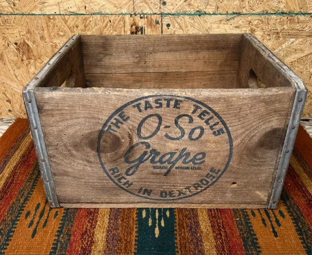 Vintage O-So Grape Bottling Co. Claremont NH Wooden Bottle Crate Box Soda