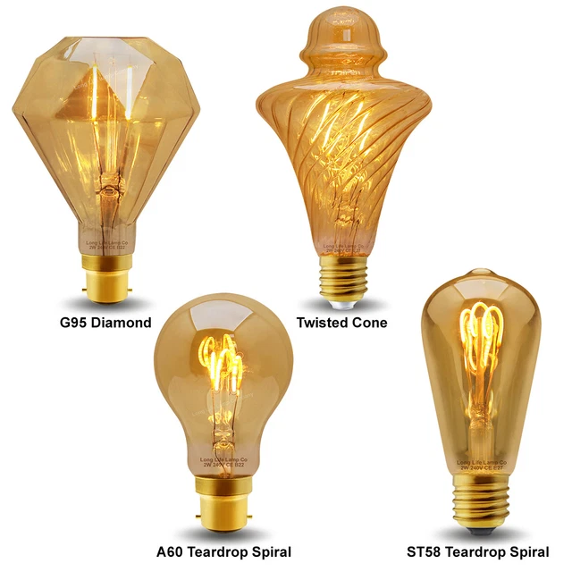 Vintage LED 2W Edison Style Filament Glühbirne B22 oder E27 Twister ST58 A60 G95