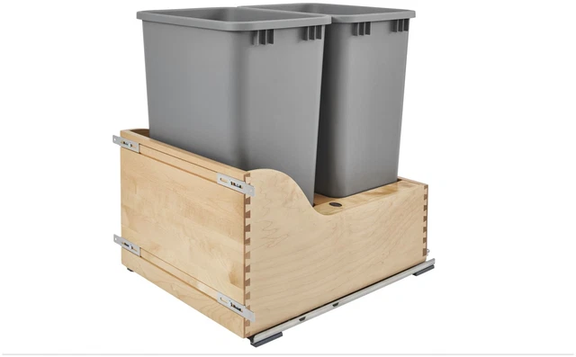 Rev-A-Shelf 4WCSD-2150DM-2 4WCSD Bottom Mount Double Bin Trash - Natural Wood